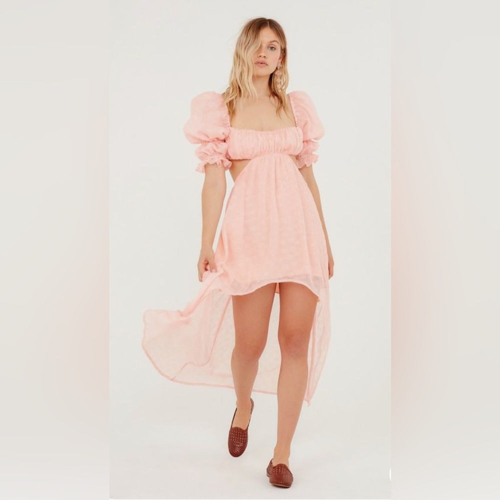 For Love And Lemons Blush Pink High-Low Puff Sleeve Dress